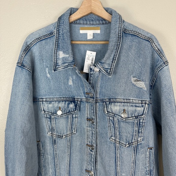 Maurices Women's 1X Denim Jacket Blue Distressed Button Front Trucker NEW - Picture 3 of 13